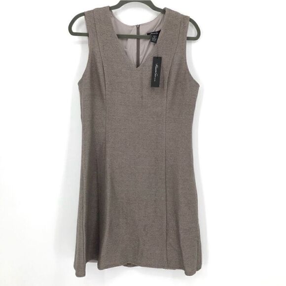 Kenneth Cole Raffia Textured A-Line Dress Women Large Taupe NWT Office Business - Picture 1 of 7